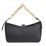 Compacte zwarte flap tas met draaisluiting