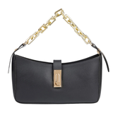 Compacte zwarte flap tas met draaisluiting